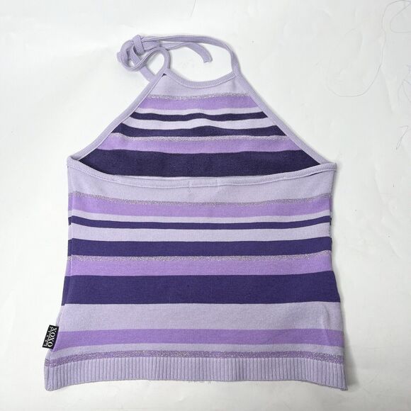 Vintage XOXO Jeans Juniors Crop Top Medium Purple Striped Halter Boho Y2K 1990s - Picture 2 of 8